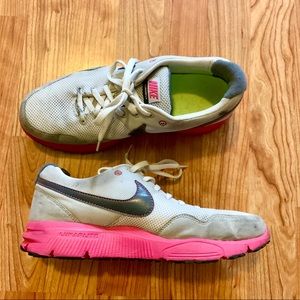 White Nike Lunarfly with Neon Pink Sole